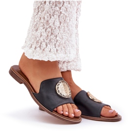Aletas de cuero con decoración plana Zazoo 3047/o Negro 9
