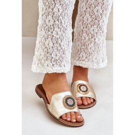 Lewski Shoes Chanclas de cuero con lewski de lente plana Złote dorado 3