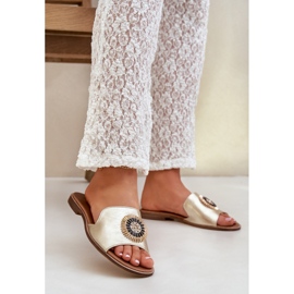 Lewski Shoes Chanclas de cuero con lewski de lente plana Złote dorado 2