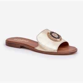 Lewski Shoes Chanclas de cuero con lewski de lente plana Złote dorado 4