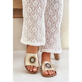 Lewski Shoes Chanclas de cuero con lewski de lente plana Złote dorado 5