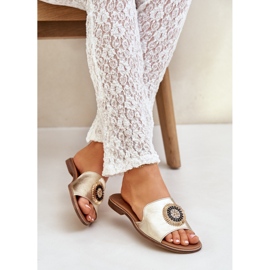 Lewski Shoes Chanclas de cuero con lewski de lente plana Złote dorado 6