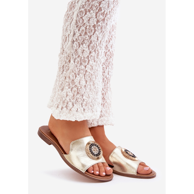 Lewski Shoes Chanclas de cuero con lewski de lente plana Złote dorado 1