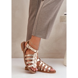 Sandalias de cuero con tacones planos Zazoo 3686 Zlotys dorado 3