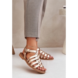 Sandalias de cuero con tacones planos Zazoo 3686 Zlotys dorado 2