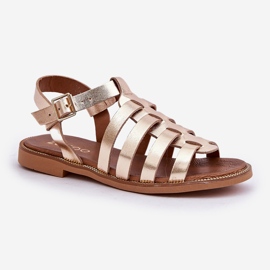 Sandalias de cuero con tacones planos Zazoo 3686 Zlotys dorado 4