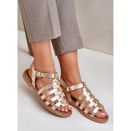 Sandalias de cuero con tacones planos Zazoo 3686 Zlotys dorado 6