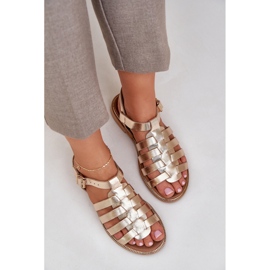 Sandalias de cuero con tacones planos Zazoo 3686 Zlotys dorado 8