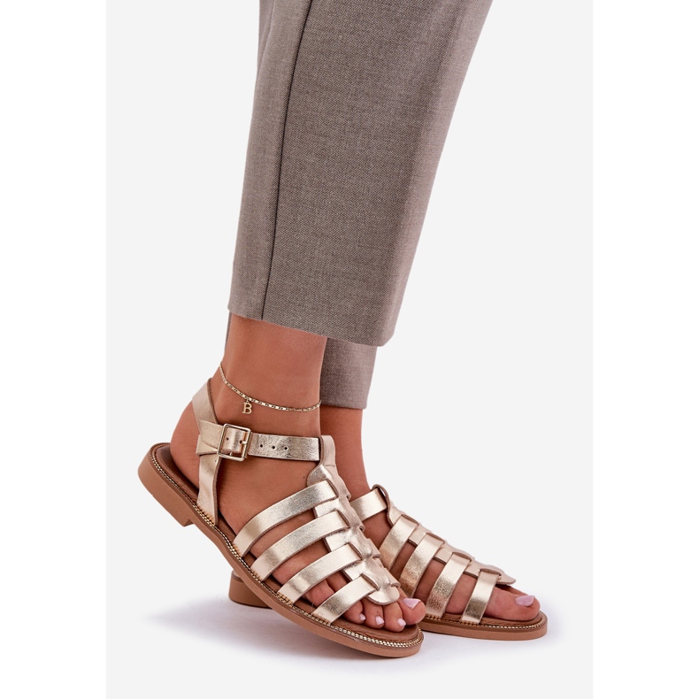 Sandalias de cuero con tacones planos Zazoo 3686 Zlotys dorado 1