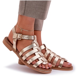 Sandalias de cuero con tacones planos Zazoo 3686 Zlotys dorado 9