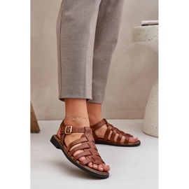 Sandalias de cuero con tacones planos Zazoo 3686 Camel marrón 2