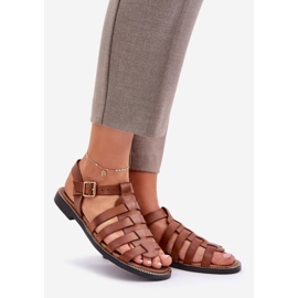 Sandalias de cuero con tacones planos Zazoo 3686 Camel marrón 1