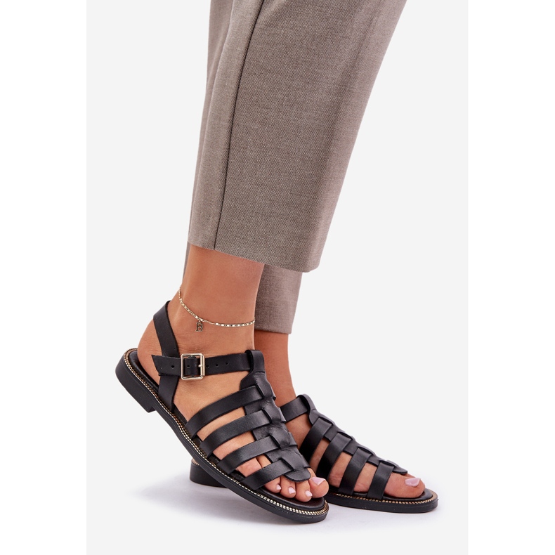 Sandalias de cuero con tacones planos Zazoo 3686 Negro 1 Sandalias de cuero con tacones planos Zazoo 3686 Negro 1