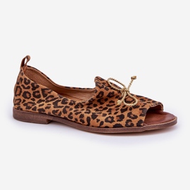 Zazoo 2660 Ballerinas de cuero para mujeres con estampado de leopardo marrón 4