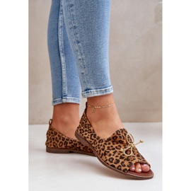 Zazoo 2660 Ballerinas de cuero para mujeres con estampado de leopardo marrón 3