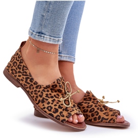 Zazoo 2660 Ballerinas de cuero para mujeres con estampado de leopardo marrón 8