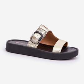 Zapatillas de cuero para mujeres en la plataforma Zazoo 3024 Zloty dorado 4