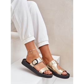 Zapatillas de cuero para mujeres en la plataforma Zazoo 3024 Zloty dorado 7