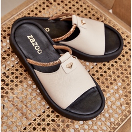 Zazoo 2896 zapatillas de cuero para mujeres beige 8