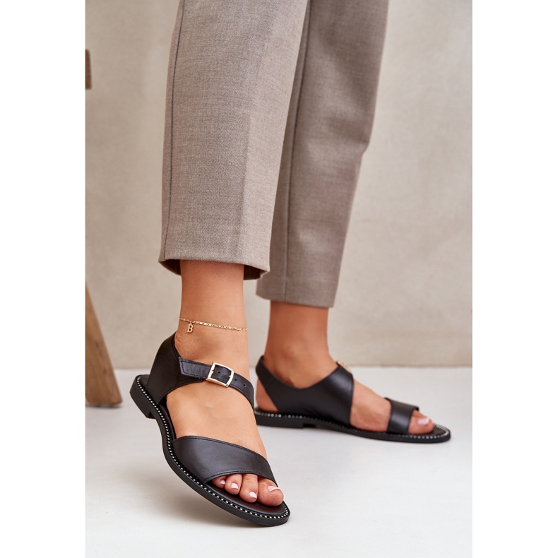 Zazoo 3014 Sandalias planas para mujeres negro 2