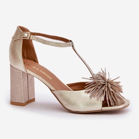 Sandalias de piel con tacón alto y decoración Laura Messi 2758 Oro dorado 5