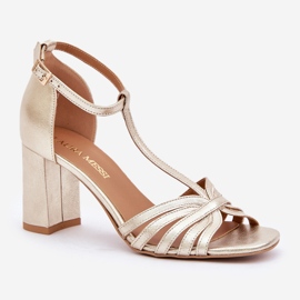 Sandalias de cuero natural en Laura Messi 2766 Zloty Post dorado 4
