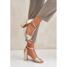 Sandalias de cuero natural en Laura Messi 2766 Zloty Post dorado 5