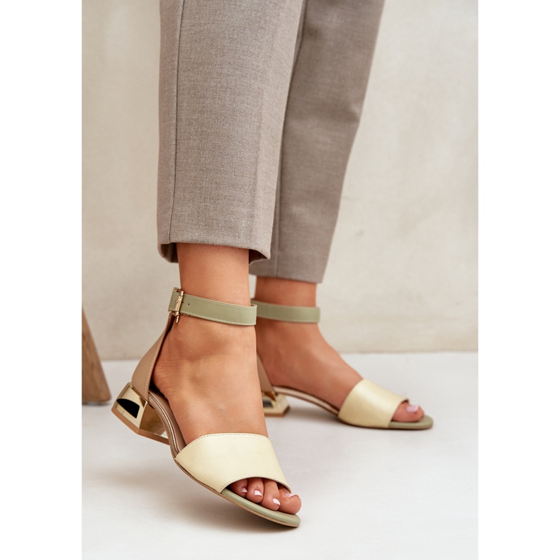 Sandalias Piel Sobre Tacones Dorados Laura Messi 2143 Beige 2