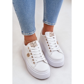 Zapatillas de zapatillas de cuero en una plataforma con un detalle dorado dorado blanco 6