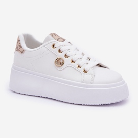 Zapatillas de zapatillas de cuero en una plataforma con un detalle dorado dorado blanco 4