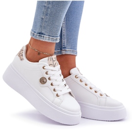 Zapatillas de zapatillas de cuero en una plataforma con un detalle dorado dorado blanco 10