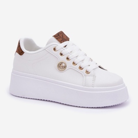 Zapatillas de zapatillas de cuero en una plataforma con un detalle dorado-marrón blanco 4