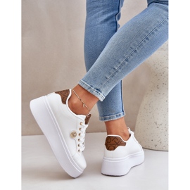 Zapatillas de zapatillas de cuero en una plataforma con un detalle dorado-marrón blanco 5