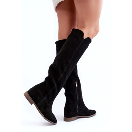 Zazoo 3407 botas de rodilla de gamuza para mujeres con tacones planos negro 5