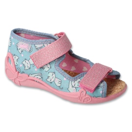 Zapatillas para niños de Befado con gatitos de corcho inserto 342p040 azul/rosa 1