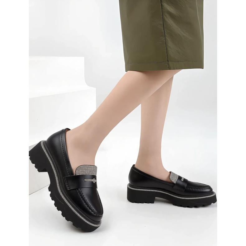 Mocasines negros diamantes de mujeres 1