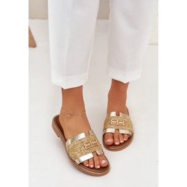 Chanclas de cuero con un detalle decorativo y una trenza Zazoo 40426 Zloty dorado 5