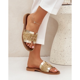 Chanclas de cuero con un detalle decorativo y una trenza Zazoo 40426 Zloty dorado 3