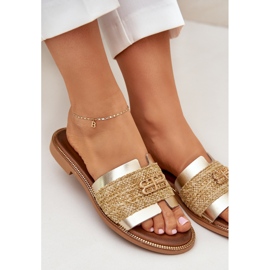 Chanclas de cuero con un detalle decorativo y una trenza Zazoo 40426 Zloty dorado 7