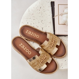Chanclas de cuero con un detalle decorativo y una trenza Zazoo 40426 Zloty dorado 8
