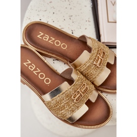 Chanclas de cuero con un detalle decorativo y una trenza Zazoo 40426 Zloty dorado 9