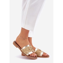 Chanclas de cuero con un detalle decorativo y una trenza Zazoo 40426 Zloty dorado 1