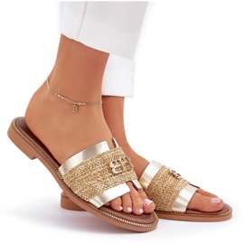 Chanclas de cuero con un detalle decorativo y una trenza Zazoo 40426 Zloty dorado 10