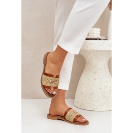 Chanclas de cuero con detalles decorativos y trenza Zazoo 40426 Brown marrón 3