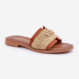 Chanclas de cuero con detalles decorativos y trenza Zazoo 40426 Brown marrón 4