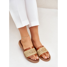 Chanclas de cuero con detalles decorativos y trenza Zazoo 40426 Brown marrón 8