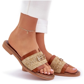 Chanclas de cuero con detalles decorativos y trenza Zazoo 40426 Brown marrón 9