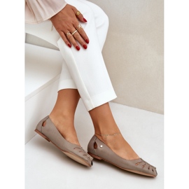 Zazoo 10009 cómodo ballerinas de cuero de cuero beige oscuro 7