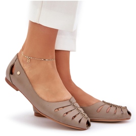 Zazoo 10009 cómodo ballerinas de cuero de cuero beige oscuro 9