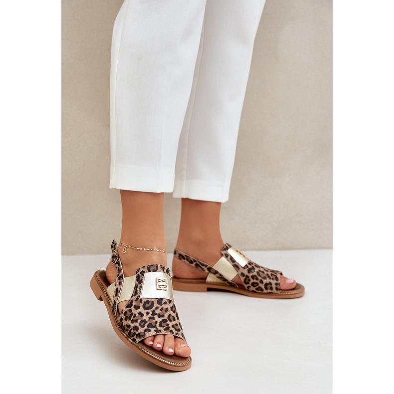 Zazoo 40385 Sandalias de cuero para mujeres con leopardo estampado marrón 2